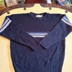 Vintage New Era Dark Blue Crewneck Sweater with Light Stripes